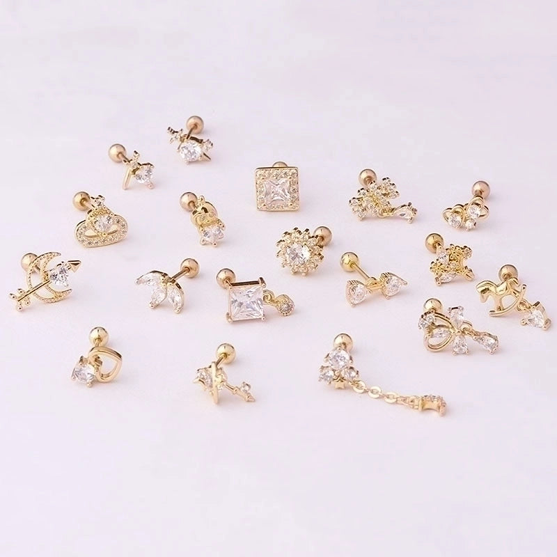 Ear Cartilage Rings & Studs Fashion Geometric 316L Stainless Steel  Copper Plating Inlay Zircon