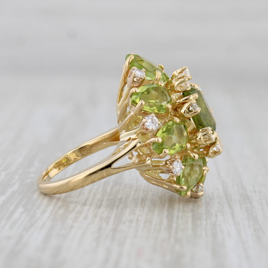 9.79ctw Peridot Diamond Cocktail Ring 18k Yellow Gold Size 5.5