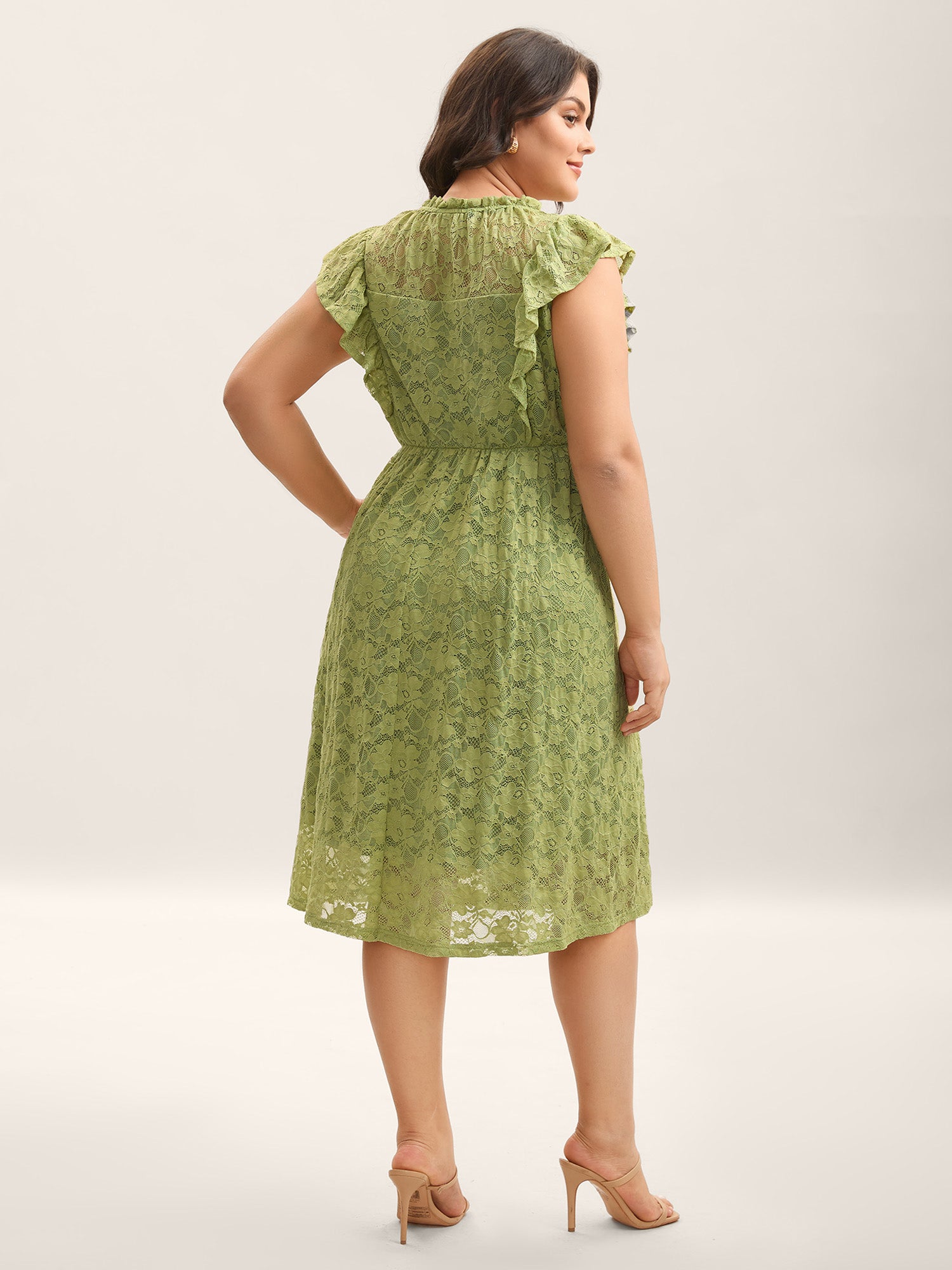 Lace Stretchy Waist Ruffled Midi Dress