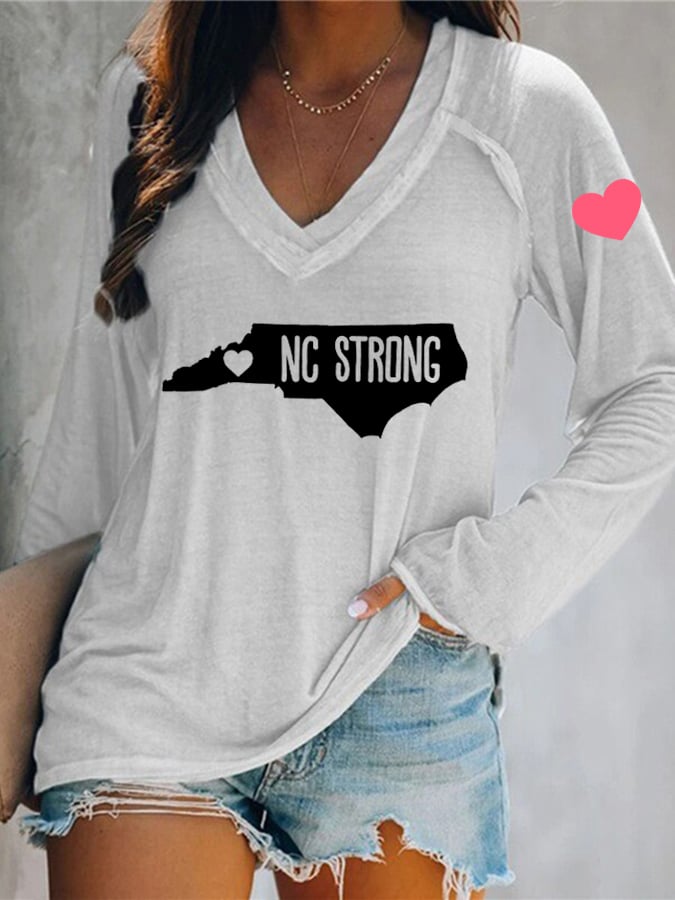 Women's NC Strong Printed V-Neck Long Sleeve T-Shirt