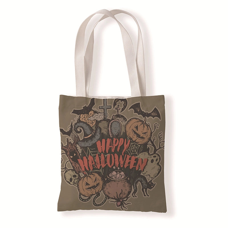 Halloween Women's Medium Canvas Pumpkin Letter Elegant Streetwear Square Open Canvas Bag
