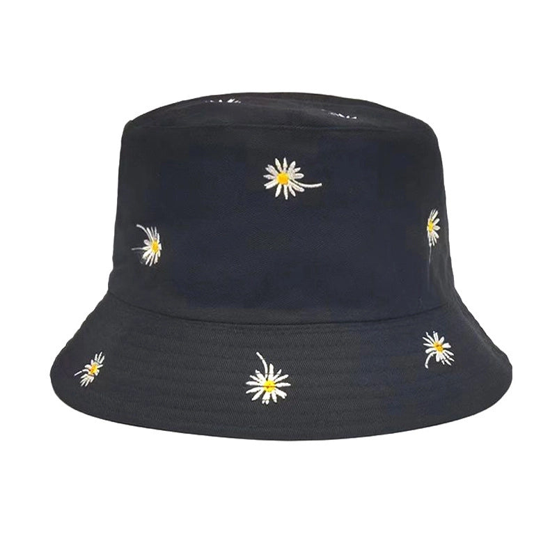 Women's Casual Sweet Flower Embroidery Flat Eaves Bucket Hat