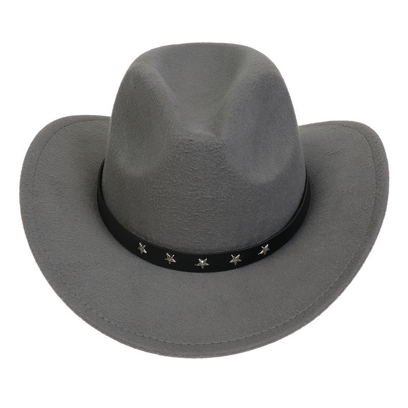 Tibetan Western Denim Top Hat Spring And Autumn New Jazz Hat Big Brim Five-pointed Star Belt Accessories Felt Hat For Men And Women