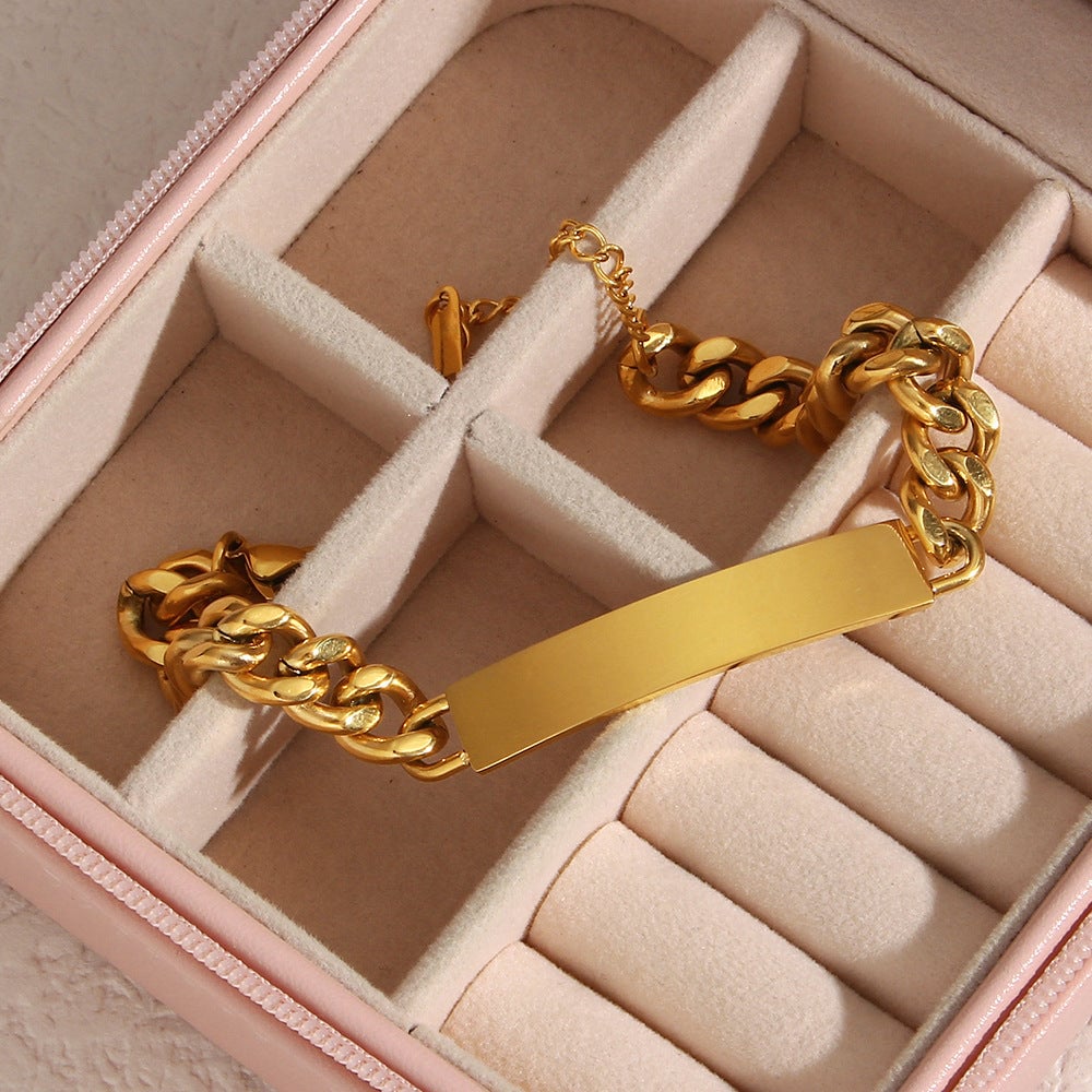 Women Fashion Quadrilateral Geometric Stainless Steel 18K Gold Plated Bracelets