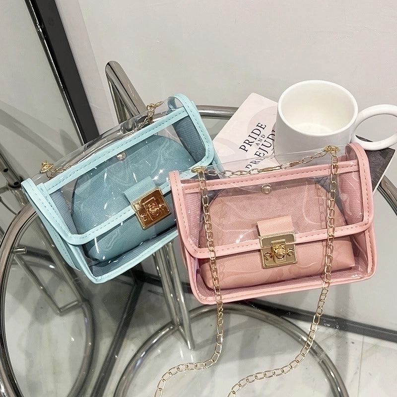 Women's Small PVC Solid Color Classic Style Lock Clasp Crossbody Bag