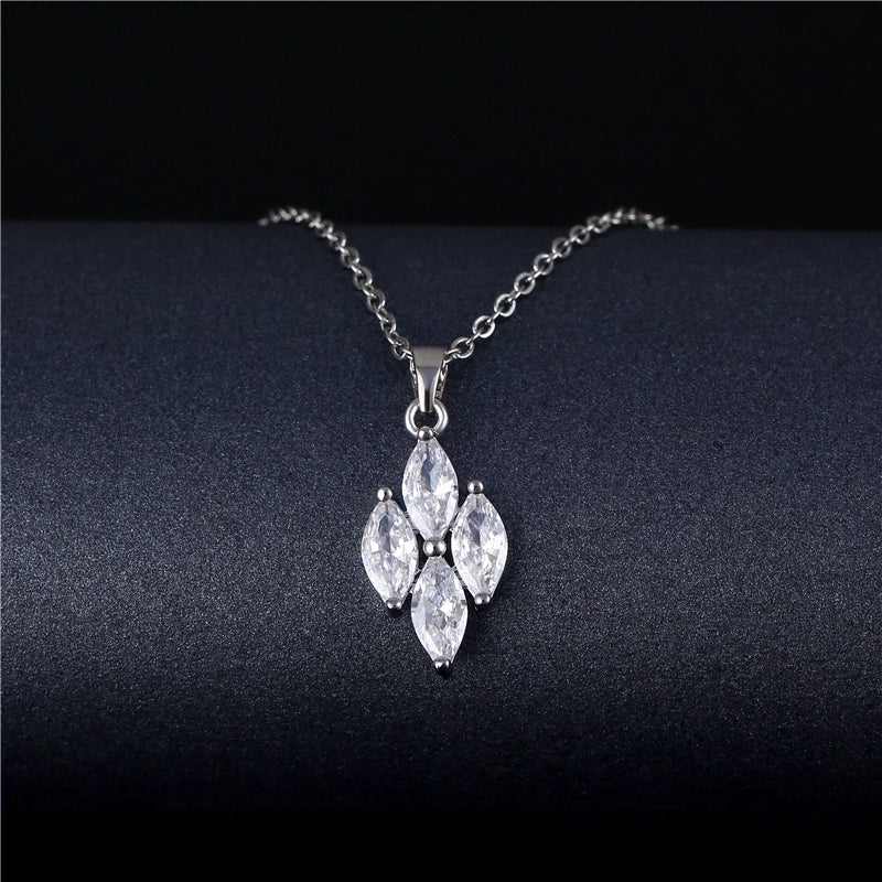 Peacock Leaves Water Droplets Stainless Steel Titanium Steel Platinum Plated Rhodium Plated Zircon Pendant Necklace