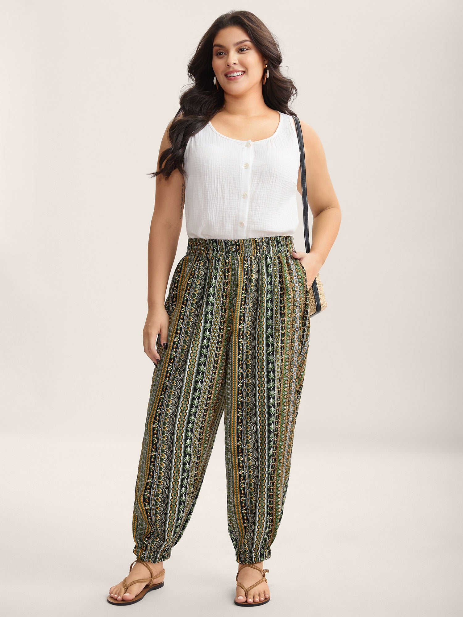 Boho Striped Split Jogger Pants