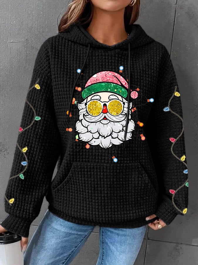 Women's Santa With Sunglasses Christmas Lights Print Casual Sweatshirt