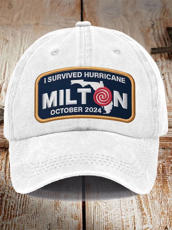 Unisex Distressed Washed Cotton I Survived Hurricane Milton Hat