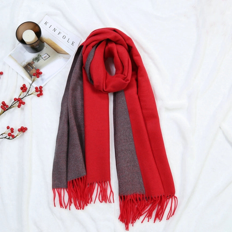 Autumn And Winter New Thickened Cashmere Double-Sided Scarf Women's Popular Versatile Color Matching Shawl Scarf