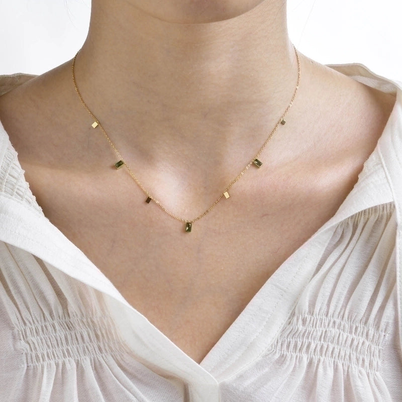 201 Stainless Steel Fairy Style Minimalist Plating Inlay Triangle Square Water Droplets Zircon Necklace