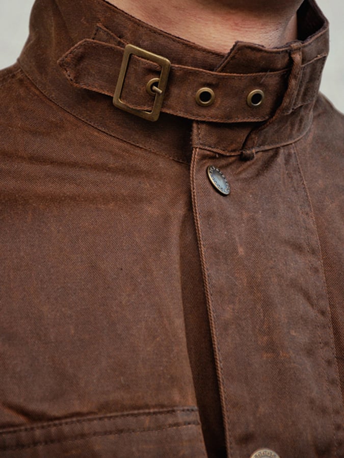 Men's Vintage Western Style Mid-Length Waxed Jacket