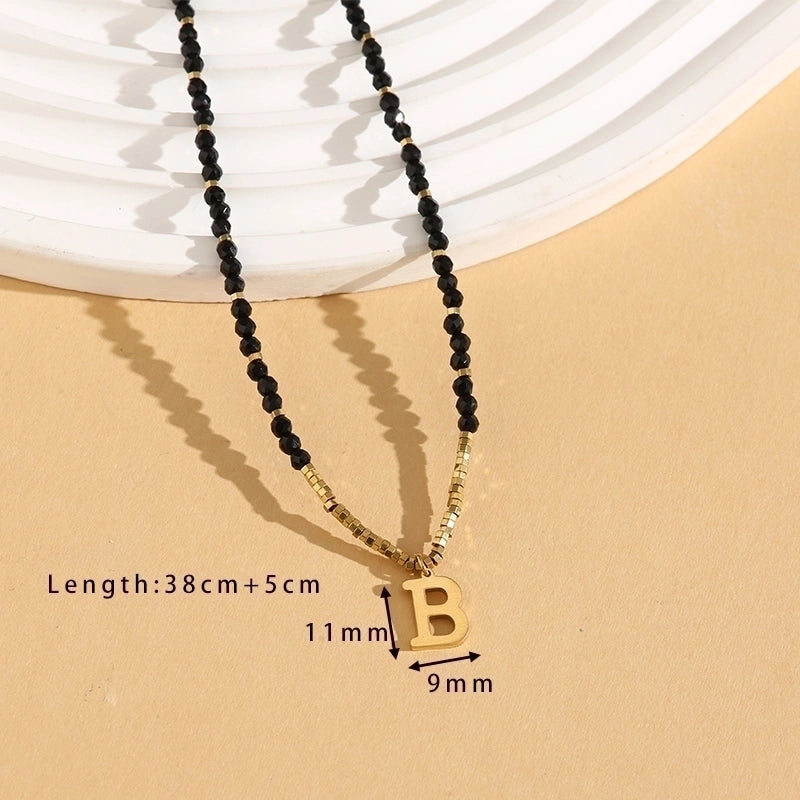 Casual Letter 304 Stainless Steel 18K Gold Plated Beaded Pendant Necklace