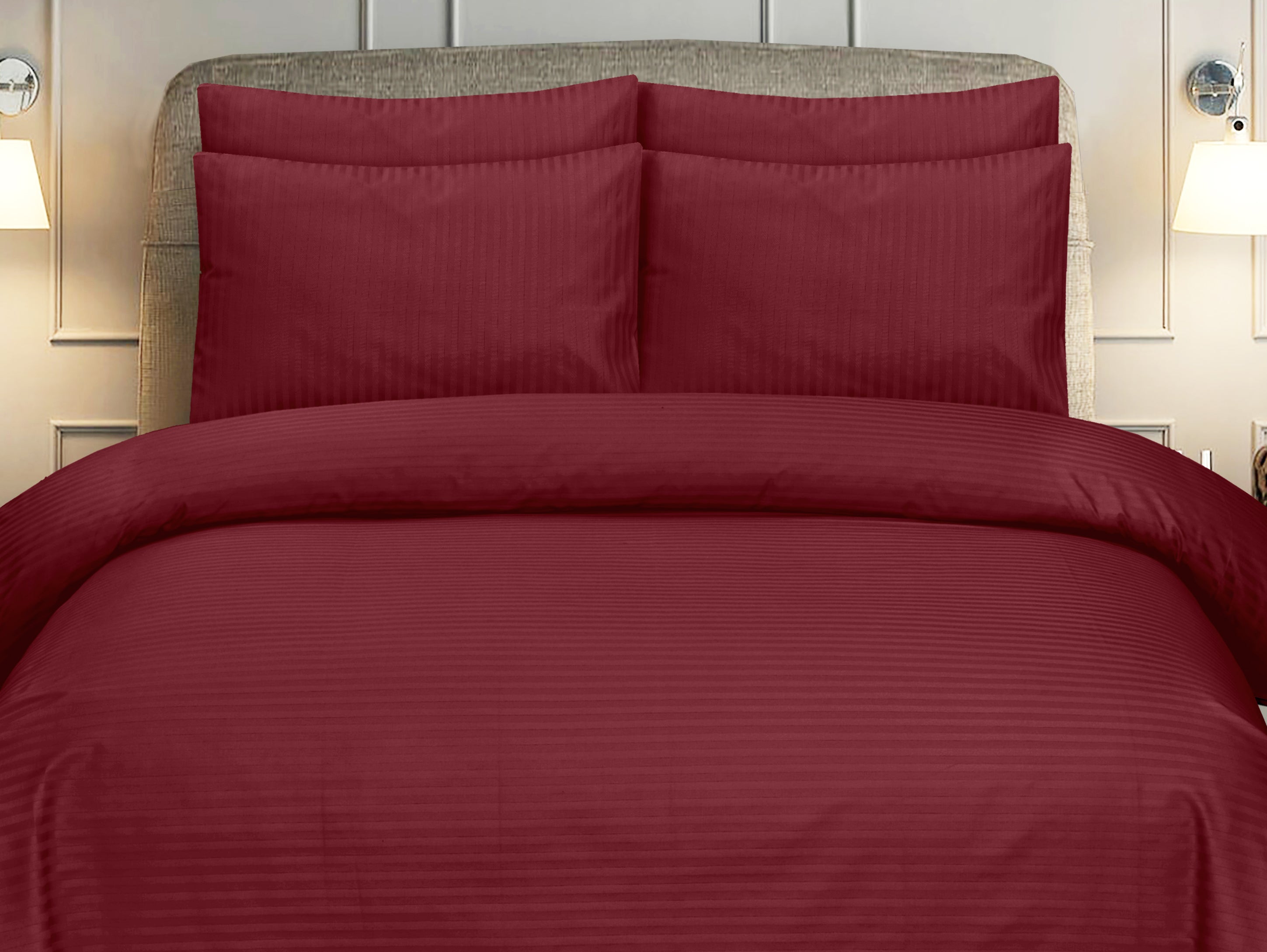 Maroon Stripe-Bed Sheet Set