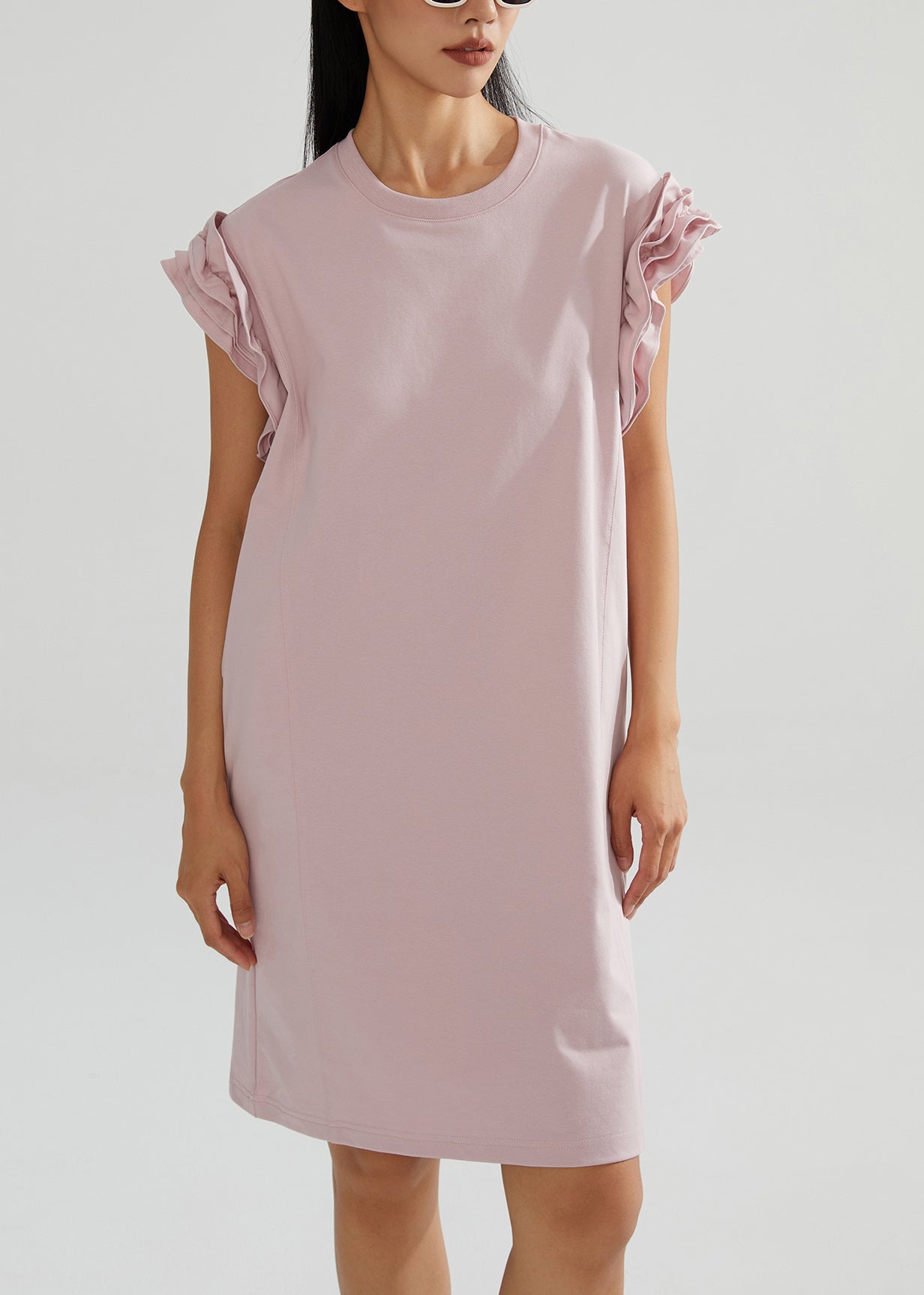 Women Pink Oversized Cotton Tea Dresses Butterfly Sleeve