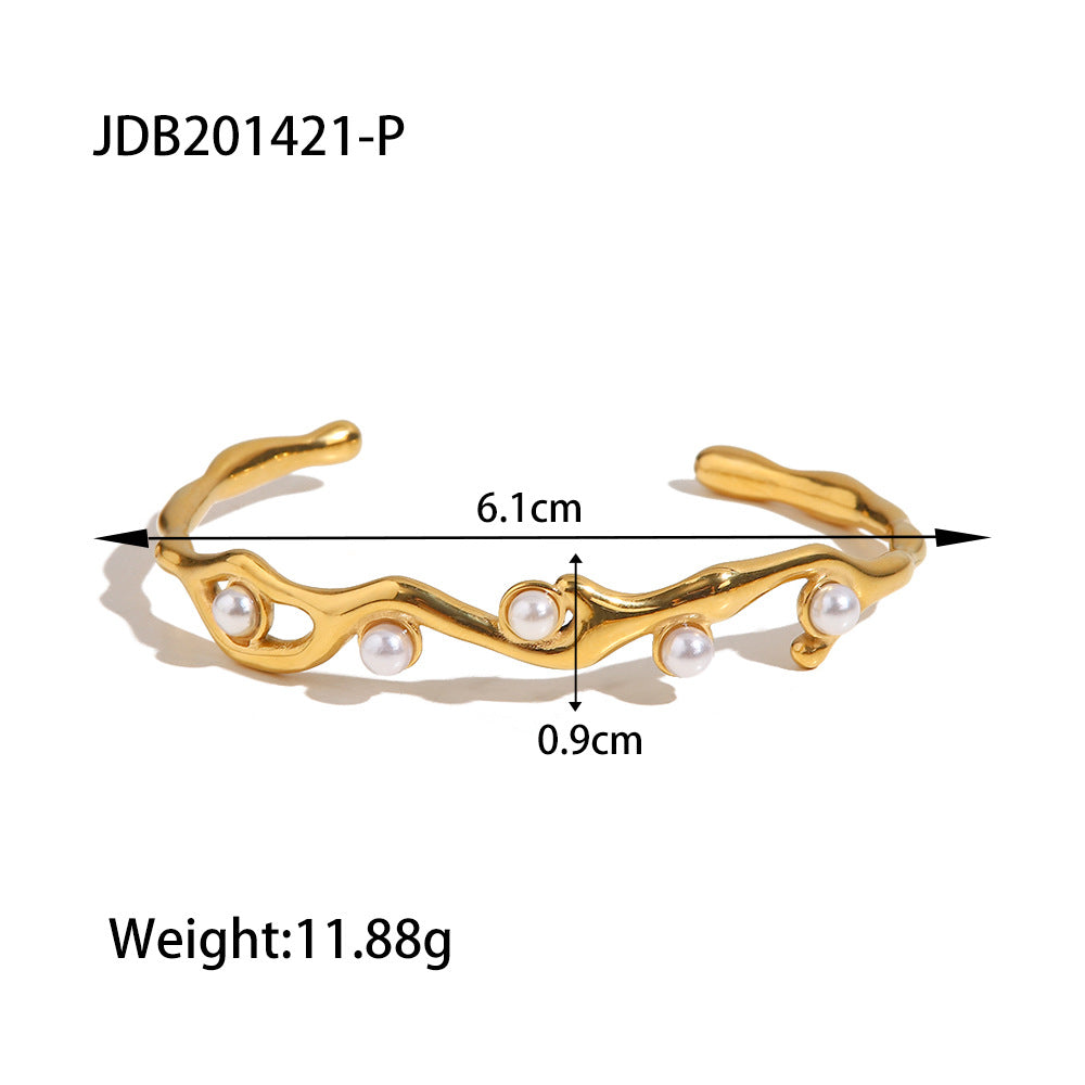 Stainless Steel Gold Pearl Bracelet Open Bracelet Titanium Steel Bracelet