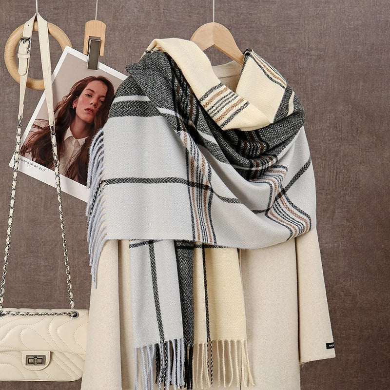 Women's Sweet Classic Style Color Block Imitation Cashmere Scarf