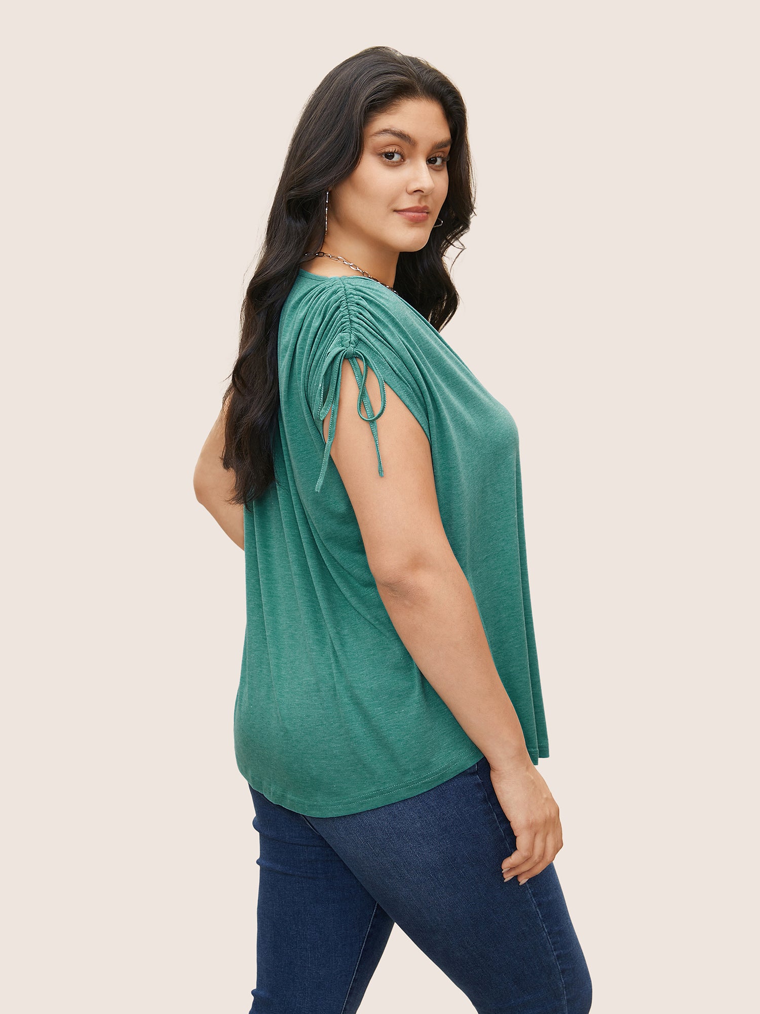 Solid Drawstring Dolman Sleeve T-shirt