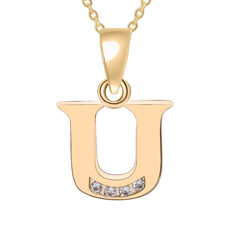 Minimalist Letter Copper Plating Inlay Zircon Pendant Necklace