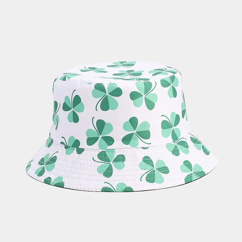 Unisex Classic Style Shamrock Printing Wide Eaves Bucket Hat