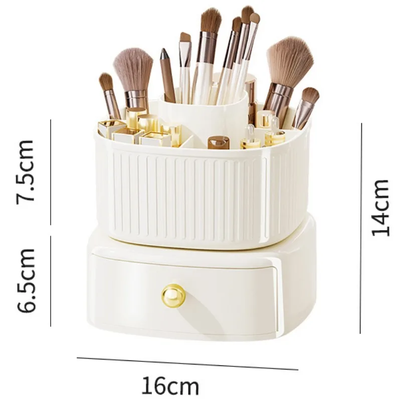 360° ROTATING MAKEUP BRUSH BOX WITH DRAWER ORGANIZER FOR VANITY