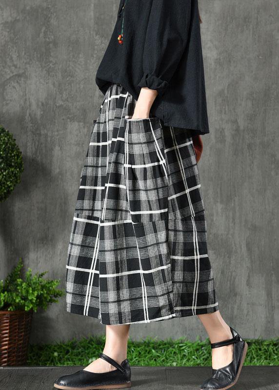 Vintage Black Plaid Pockets Patchwork A Line Fall Skirts