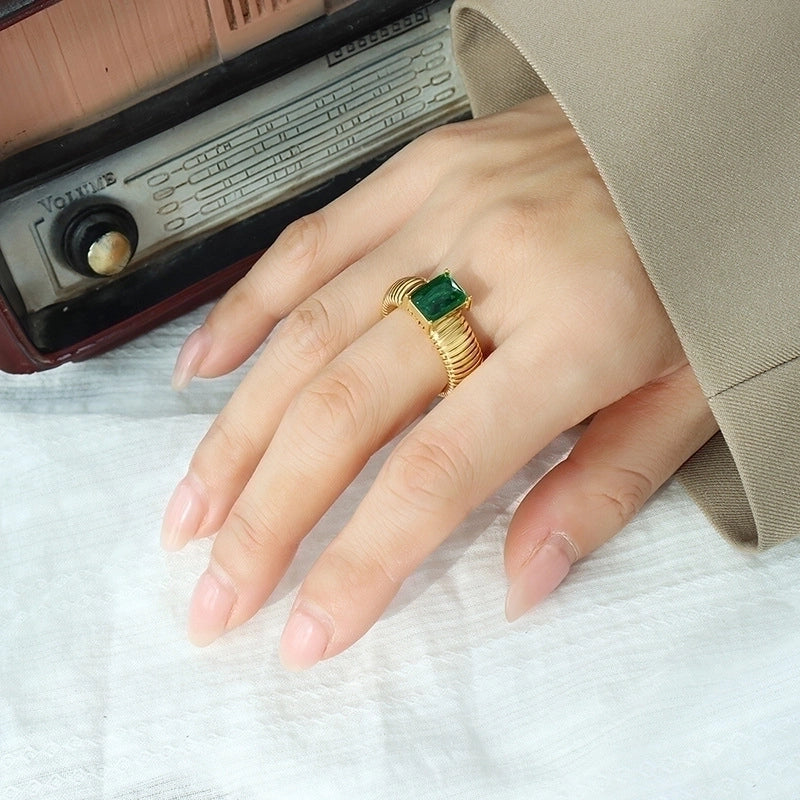 Retro Geometric 304 Stainless Steel Zircon 18K Gold Plated Plating Rings