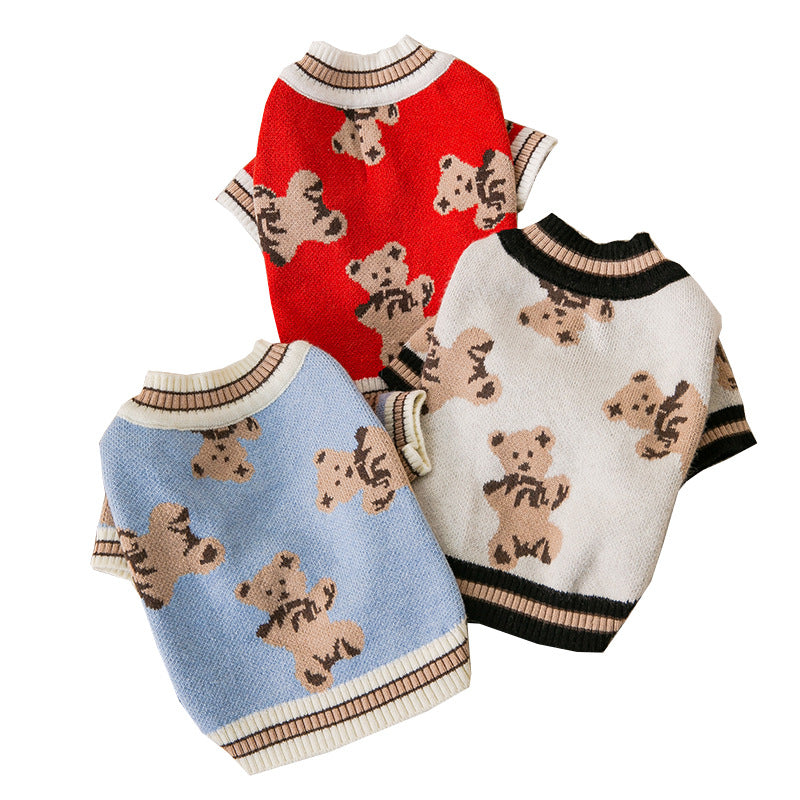 Bear Printed Dog Cat Cardigan