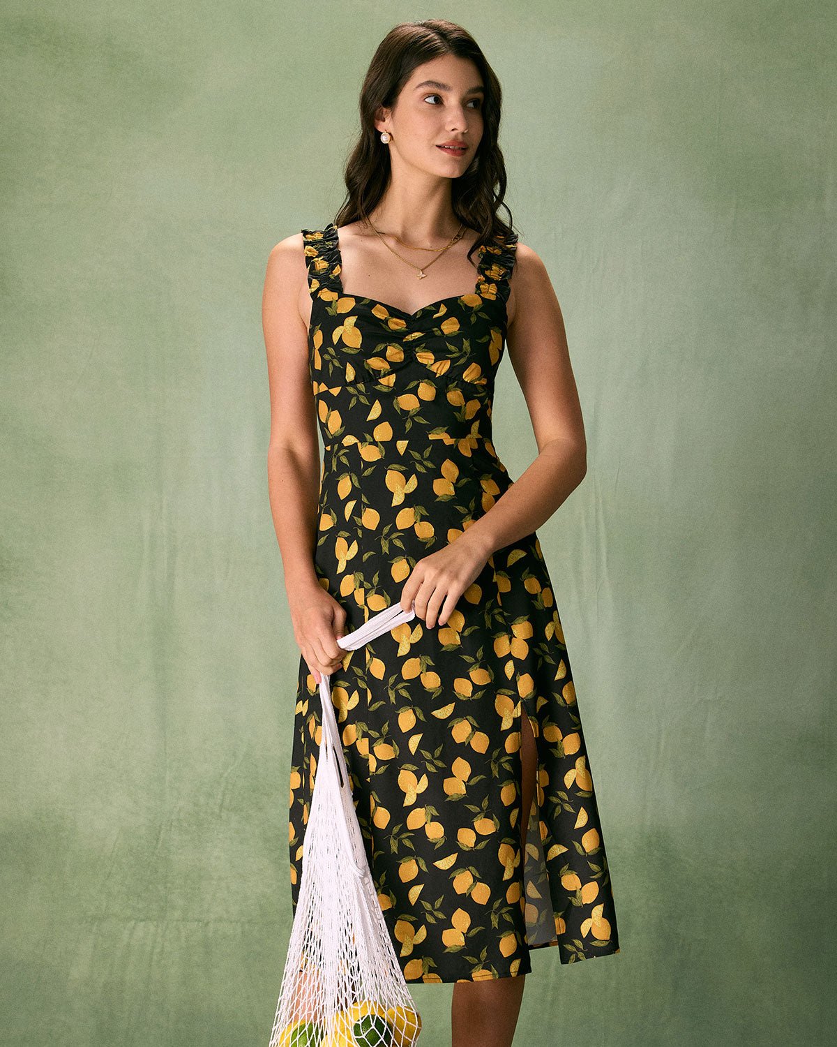 The Black Sweetheart Neck Lemon Midi Dress
