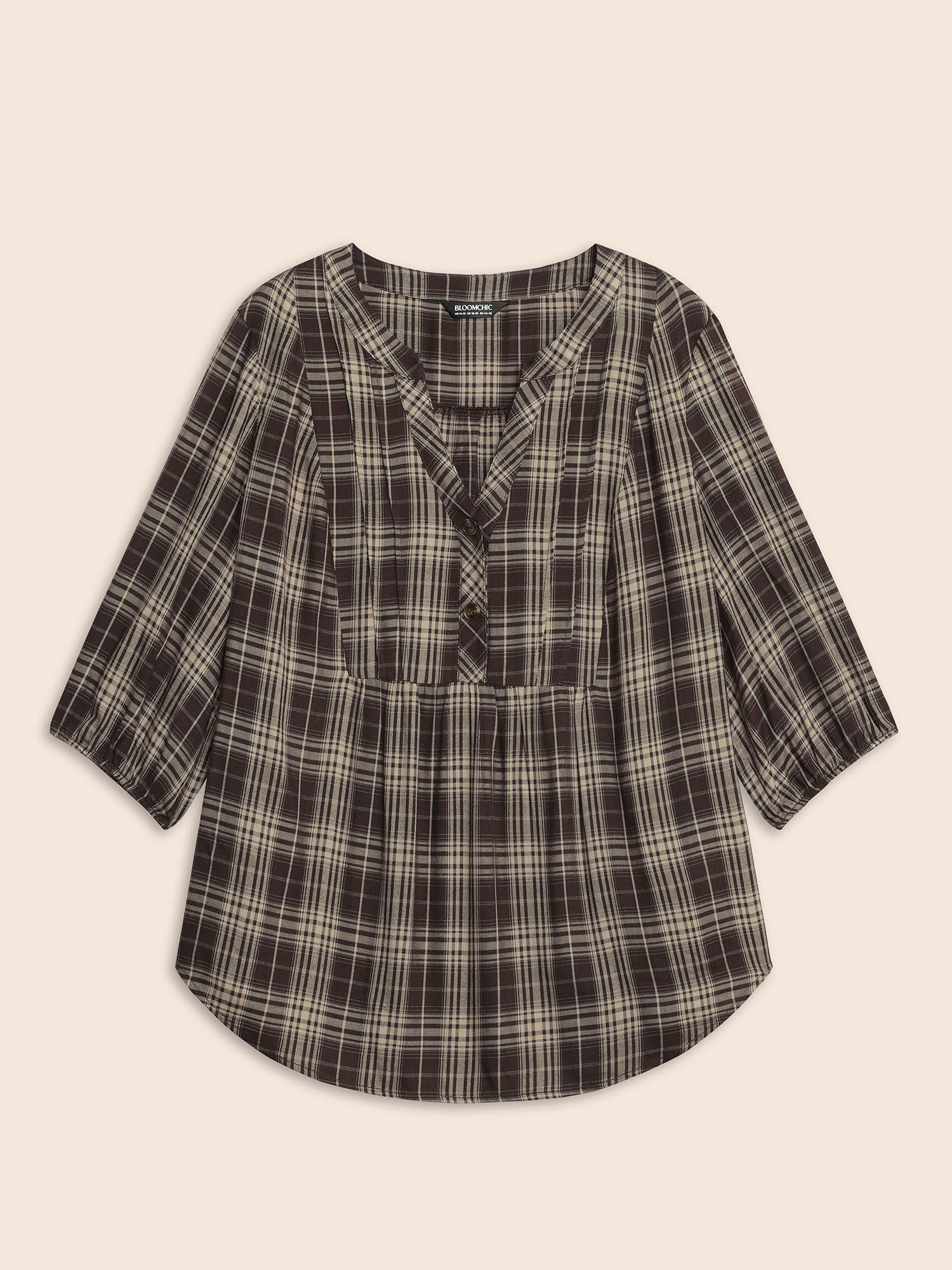 Plaid Pleated Button Placket Blouse