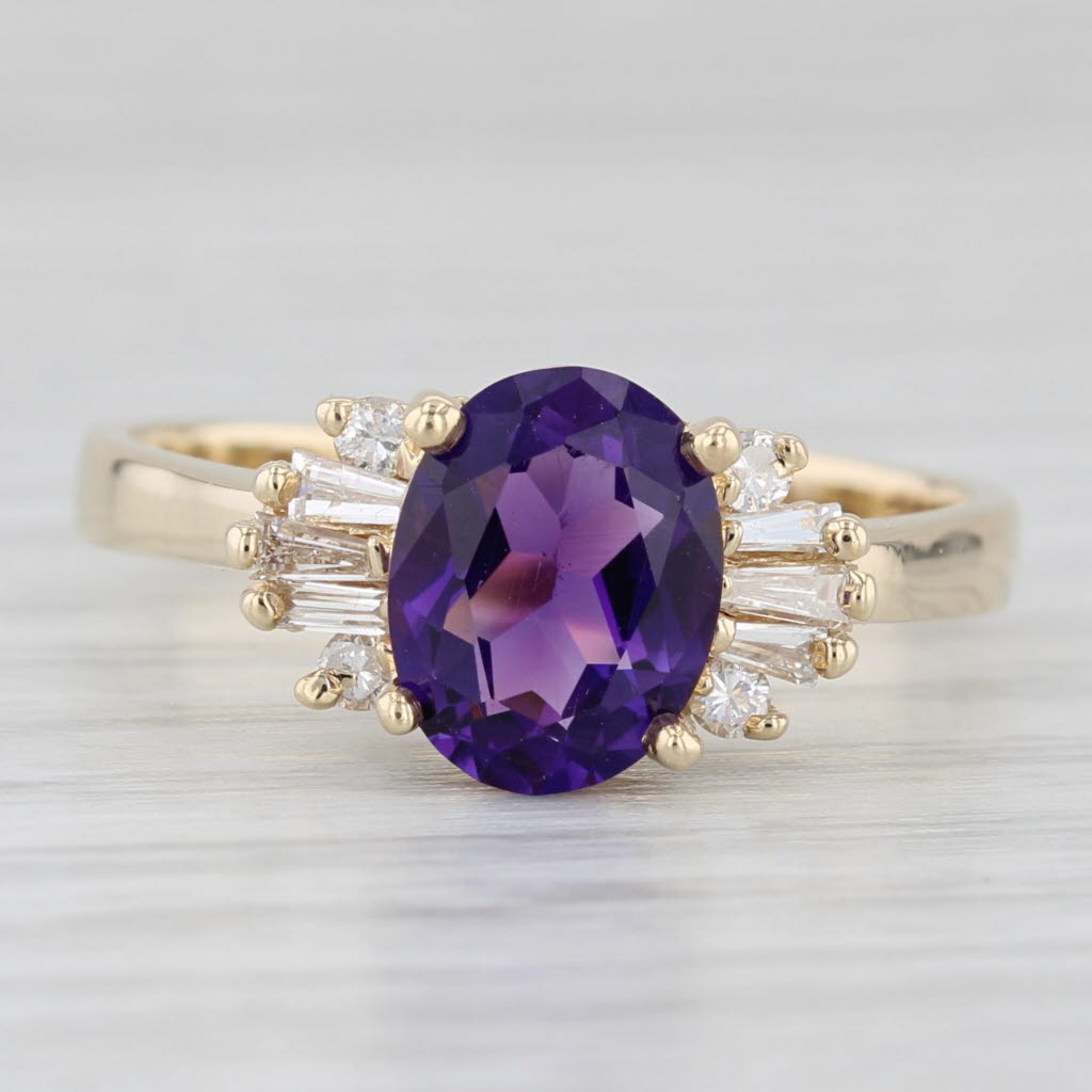 1.80ctw Amethyst Diamond Ring 14k Yellow Gold Size 8.5