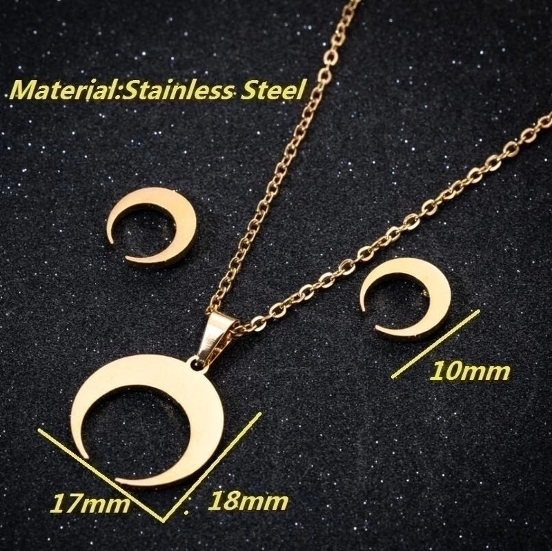 Fashion Geometric 201 Stainless Steel 18K Gold Plated Plating Earrings Necklace
