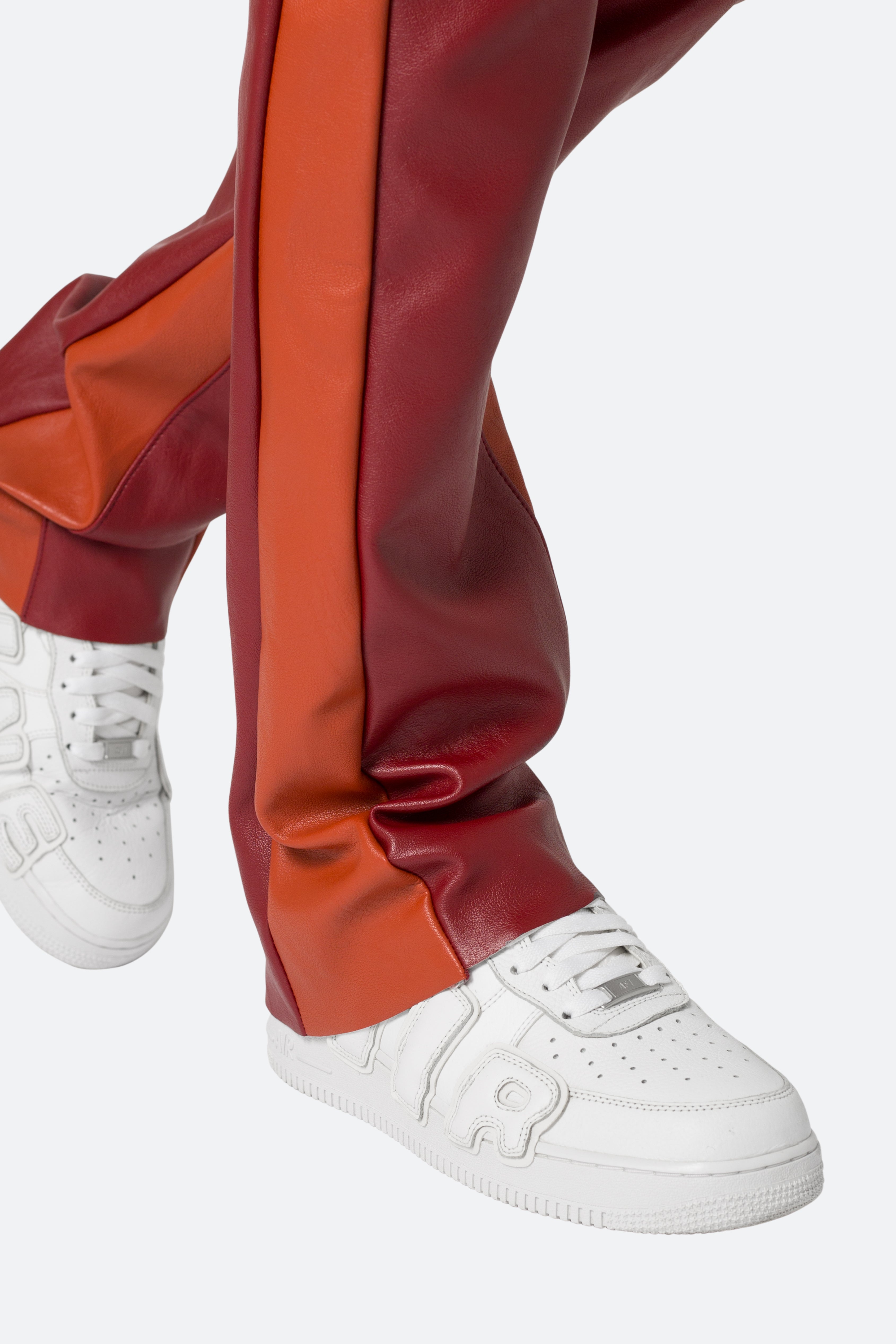 B518 Leather Flare Pants - Red/Orange