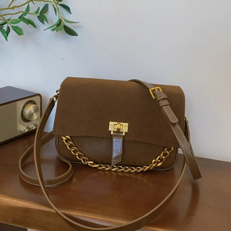 Women's Medium Pu Leather Solid Color Streetwear Sewing Thread Square Flip Cover Saddle Bag