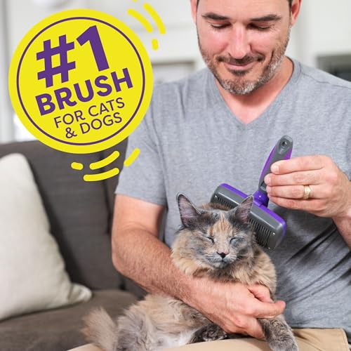 Hertzko Dog & Cat Brush. Cat & Dog Grooming. Self Cleaning Slicker Brush for Pets. Grooming Brushes for Long Short Haired Dogs Cats. Regular size Deshedding Brush. Rake. Comb | Original