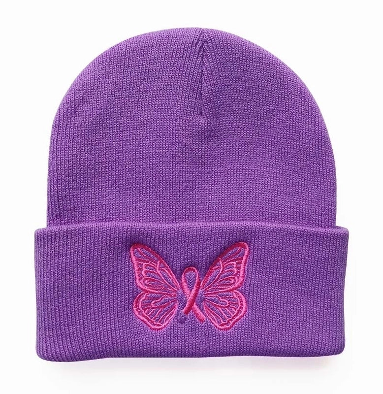 Women's Minimalist Butterfly Embroidery Crimping Wool Cap