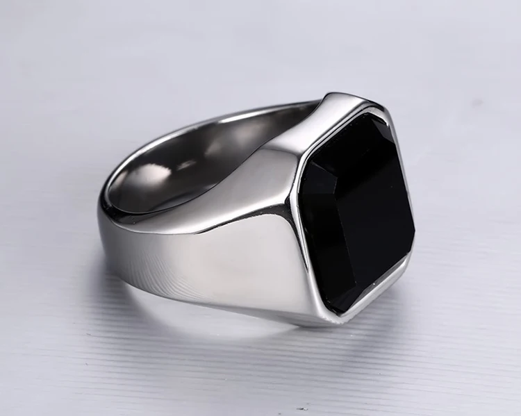 Rings Stainless Steel Black Agate Ring Steel Color Men's Ring Jewelry