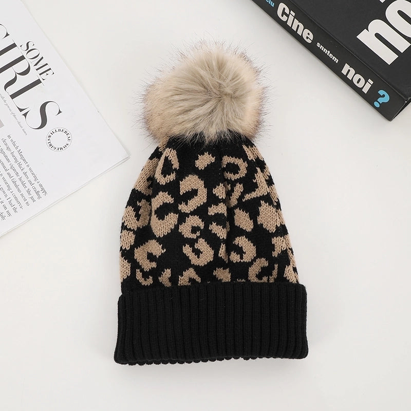 Unisex Casual Preppy Style Streetwear Leopard Eaveless Wool Cap