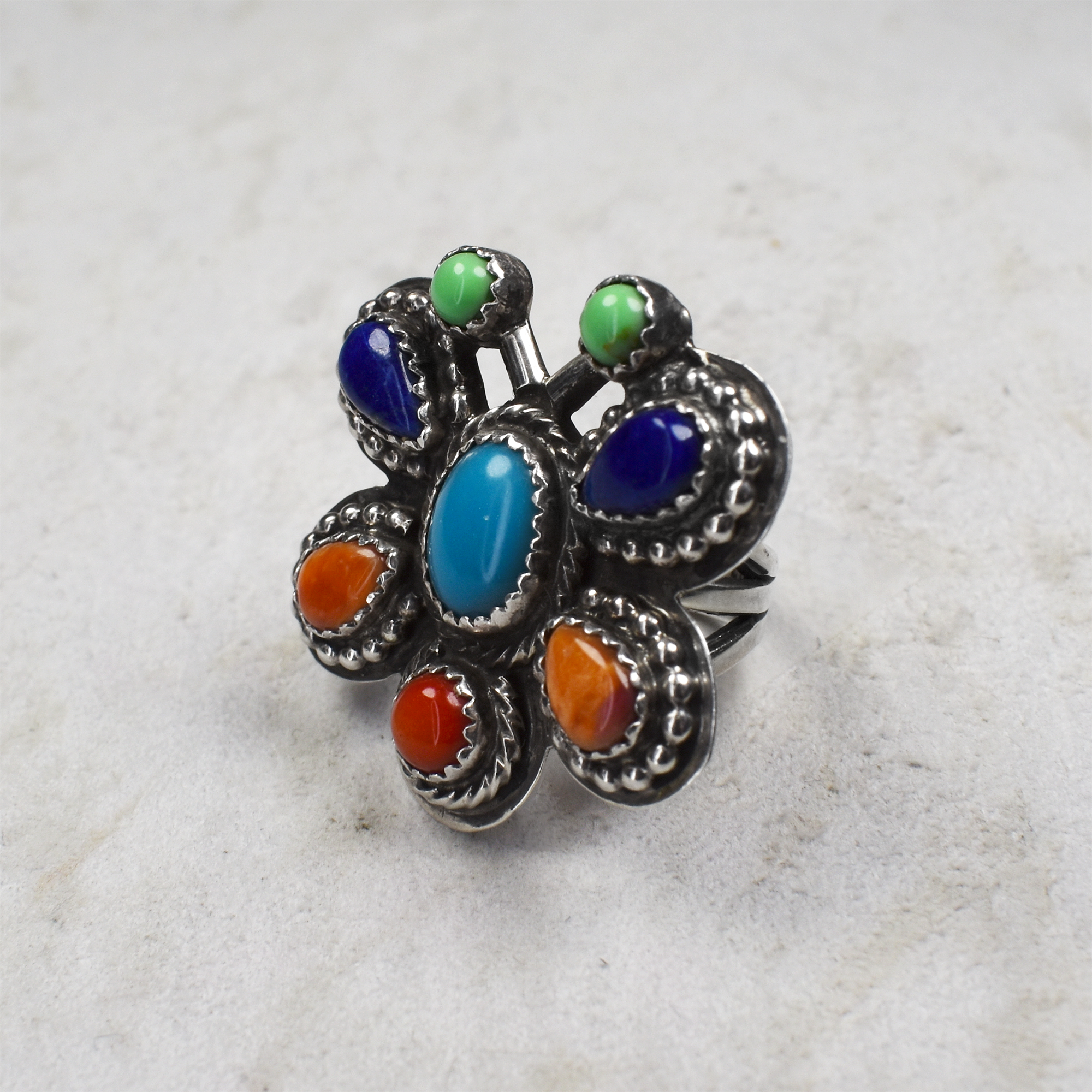 Multi-Stone Hand-Tooled Butterfly Ring