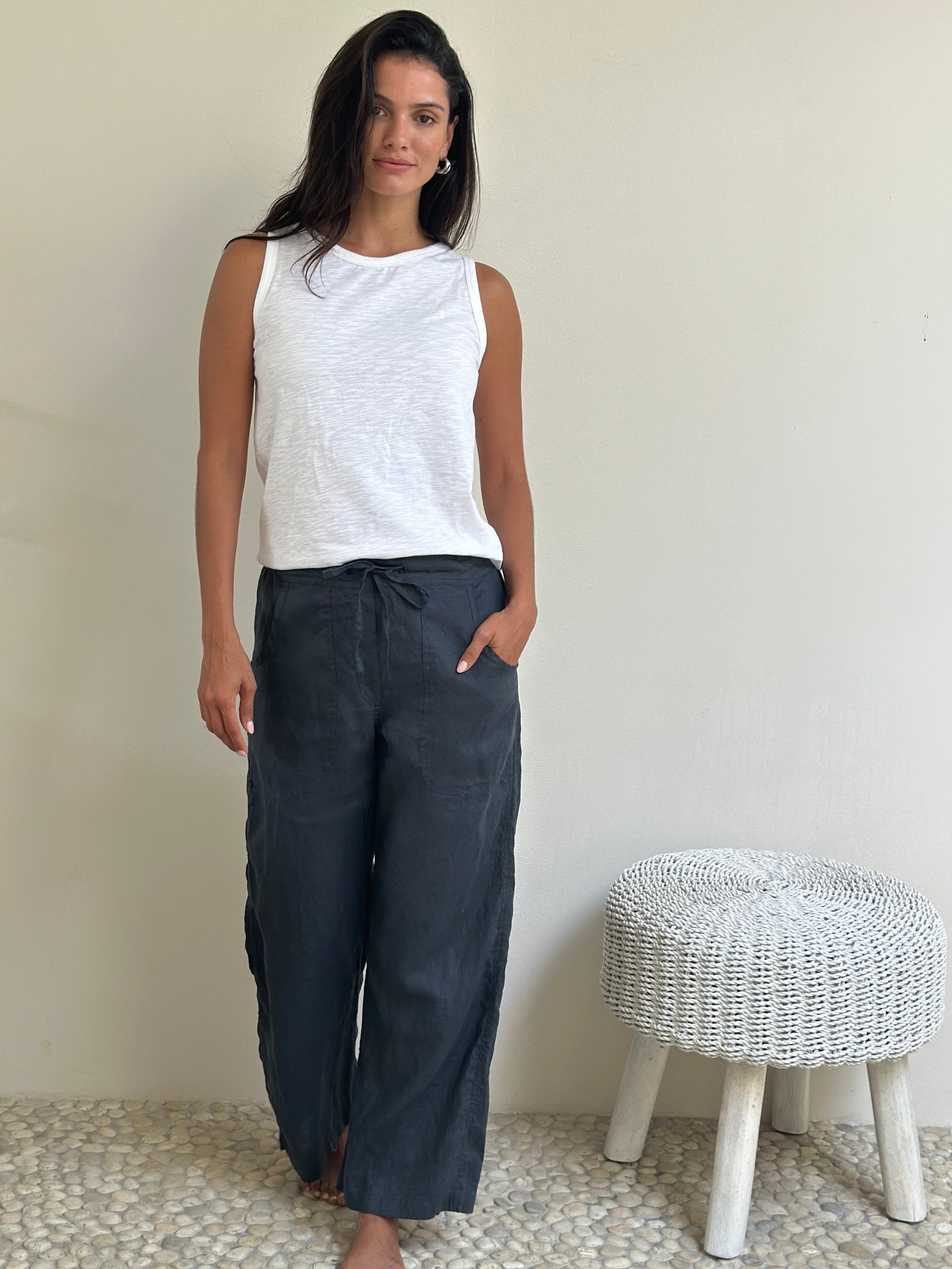 fleur straight  leg pants - charcoal linen