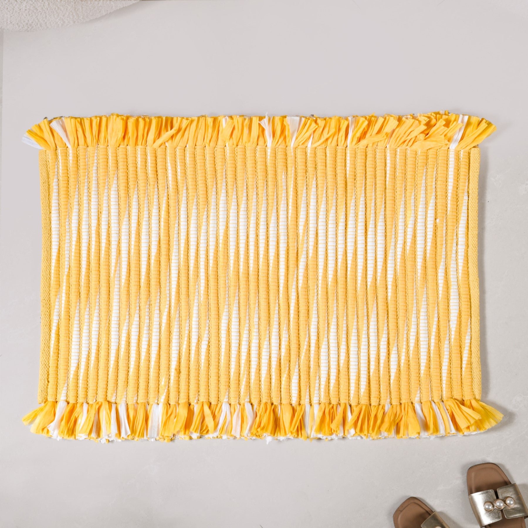 Sunny Stripes Textured Yellow Floor Mat 85x62cm