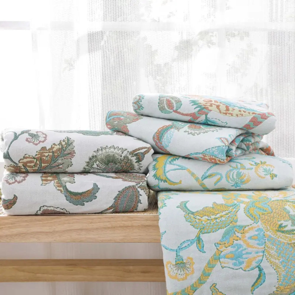 Floral Tassel Cotton Blanket
