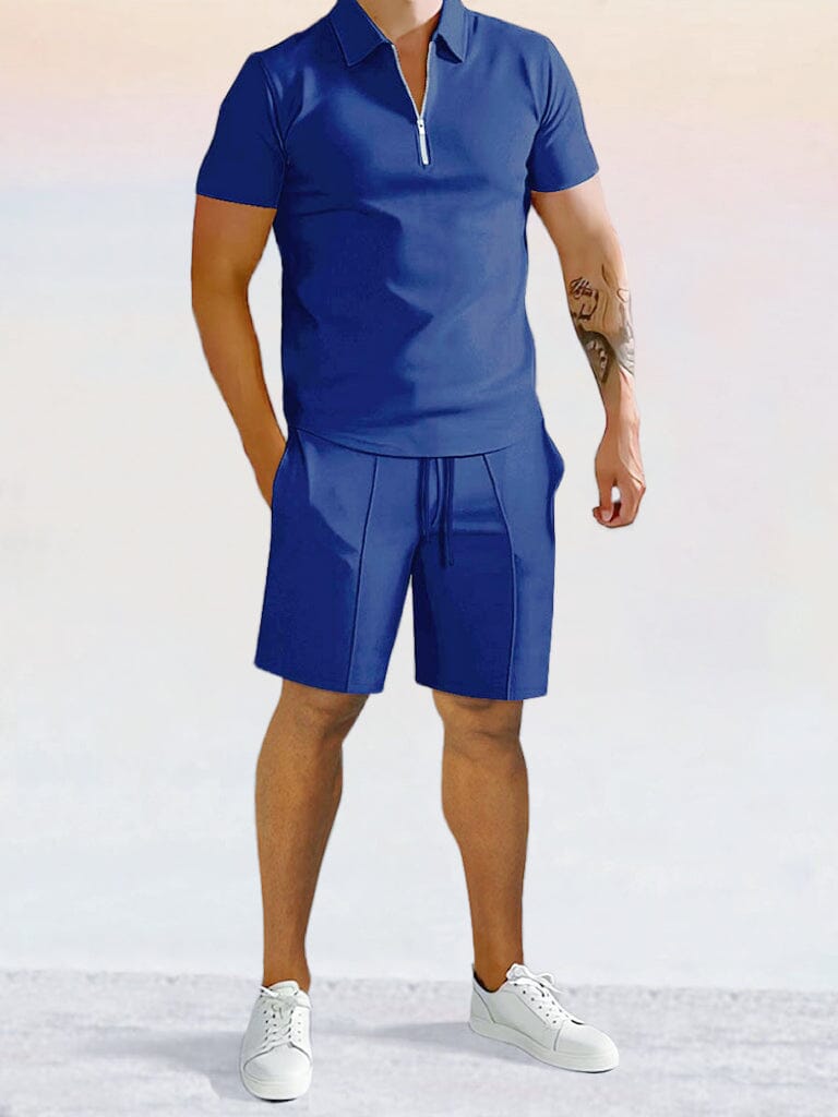 Casual Solid Color Polo Shirt Sets