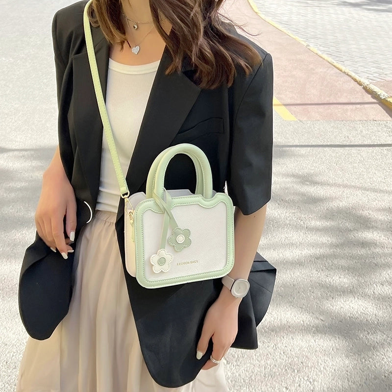 Women's Medium Pu Leather Color Block Cute Classic Style Sewing Thread Zipper Crossbody Bag