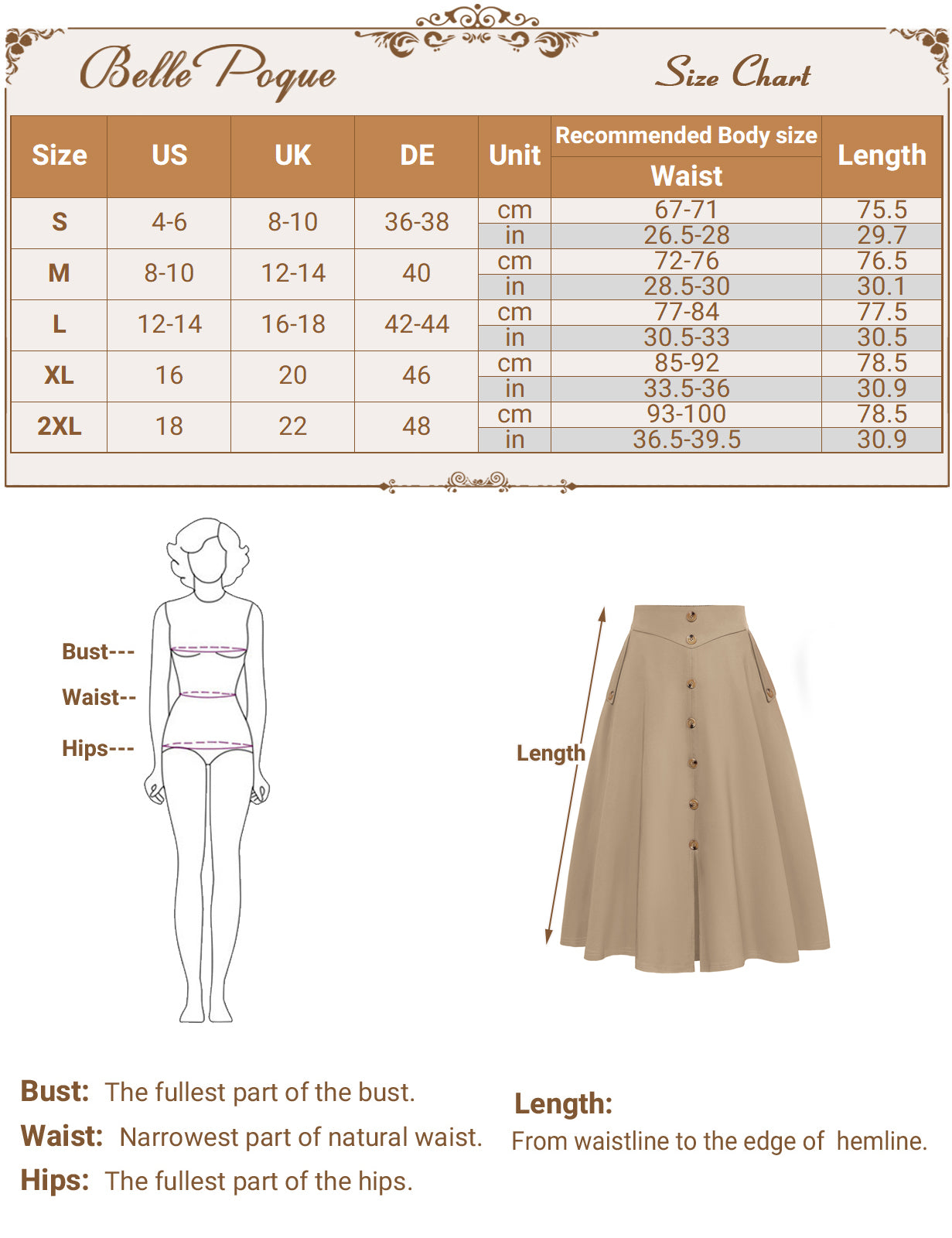 Fans Look of Vintage Front Slit Swing Skirt High Waist Buttons Decorated Skirt