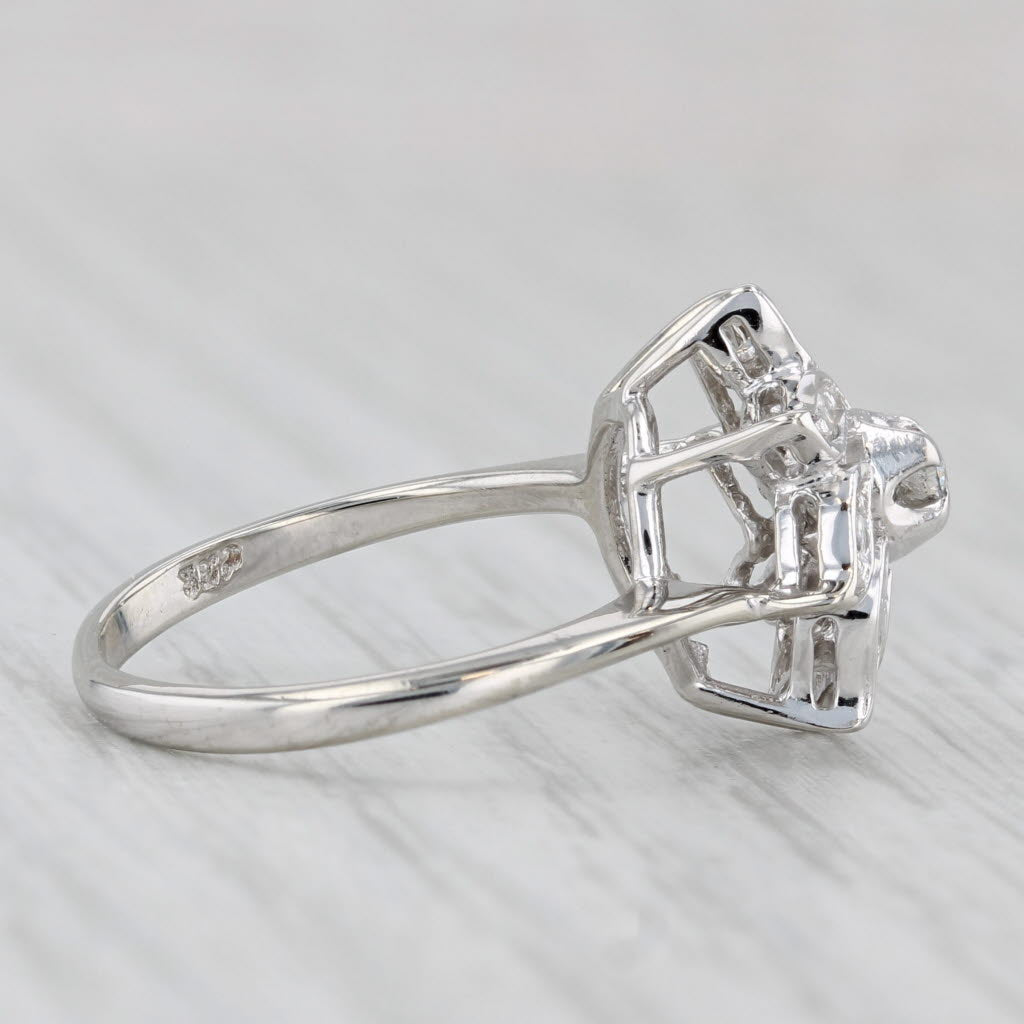 Vintage Diamond Flower Ring 10k White Gold Size 5.5 Engagement