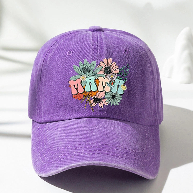 New Vintage Personalized Fashion Men's And Women's Letter Printing Flower MAMA Washed Baseball Cap Outdoor Casual Duck Tongue