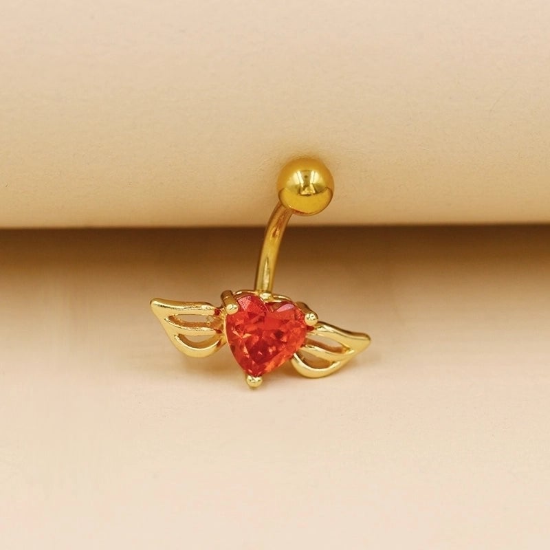1 Piece Belly Rings Casual Minimalist Heart Shape Wings 316L Stainless Steel  Alloy Inlay Zircon Gold Plated Silver Plated