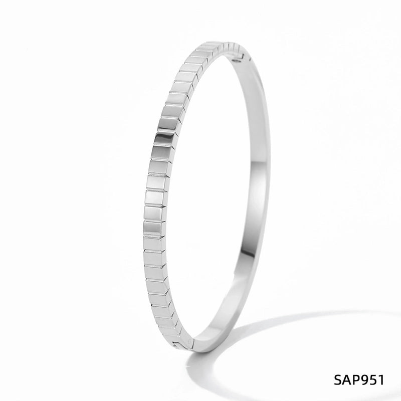 Minimalist Classic Style Geometric Stainless Steel Plating Inlay Zircon Bangle