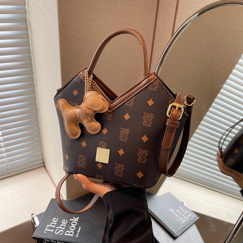 Women's Small PU Geometric Elegant Basic Sewing Thread Bucket Zipper Bucket Bag